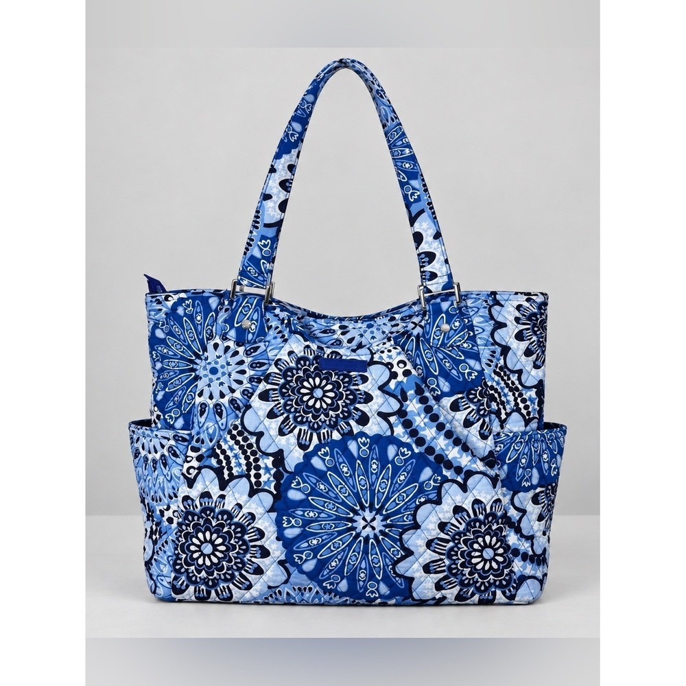 Vera Bradley Blue Bayou Carryall Tote Bag Floral Quilted Cotton Quilted Retired